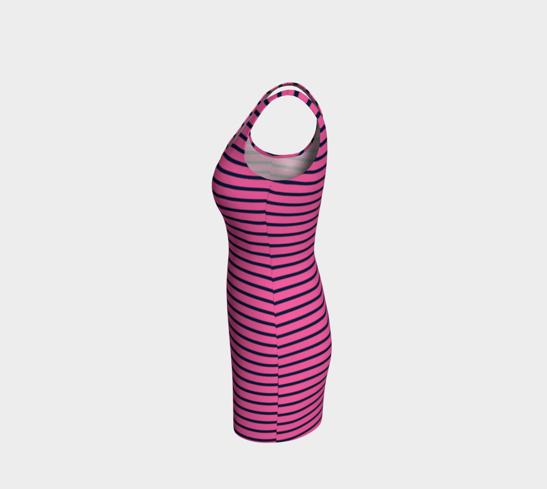 Striped Bodycon Dress - Navy on Pink - SummerTies