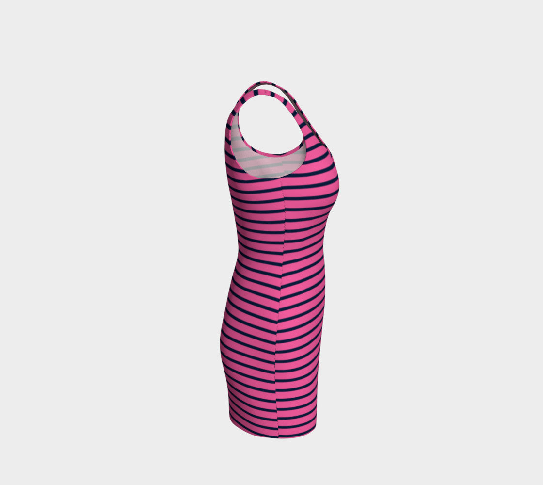 Striped Bodycon Dress - Navy on Pink - SummerTies