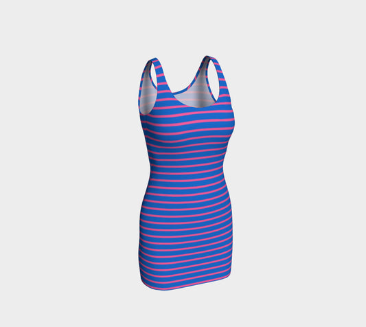 Striped Bodycon Dress - Pink on Blue - SummerTies