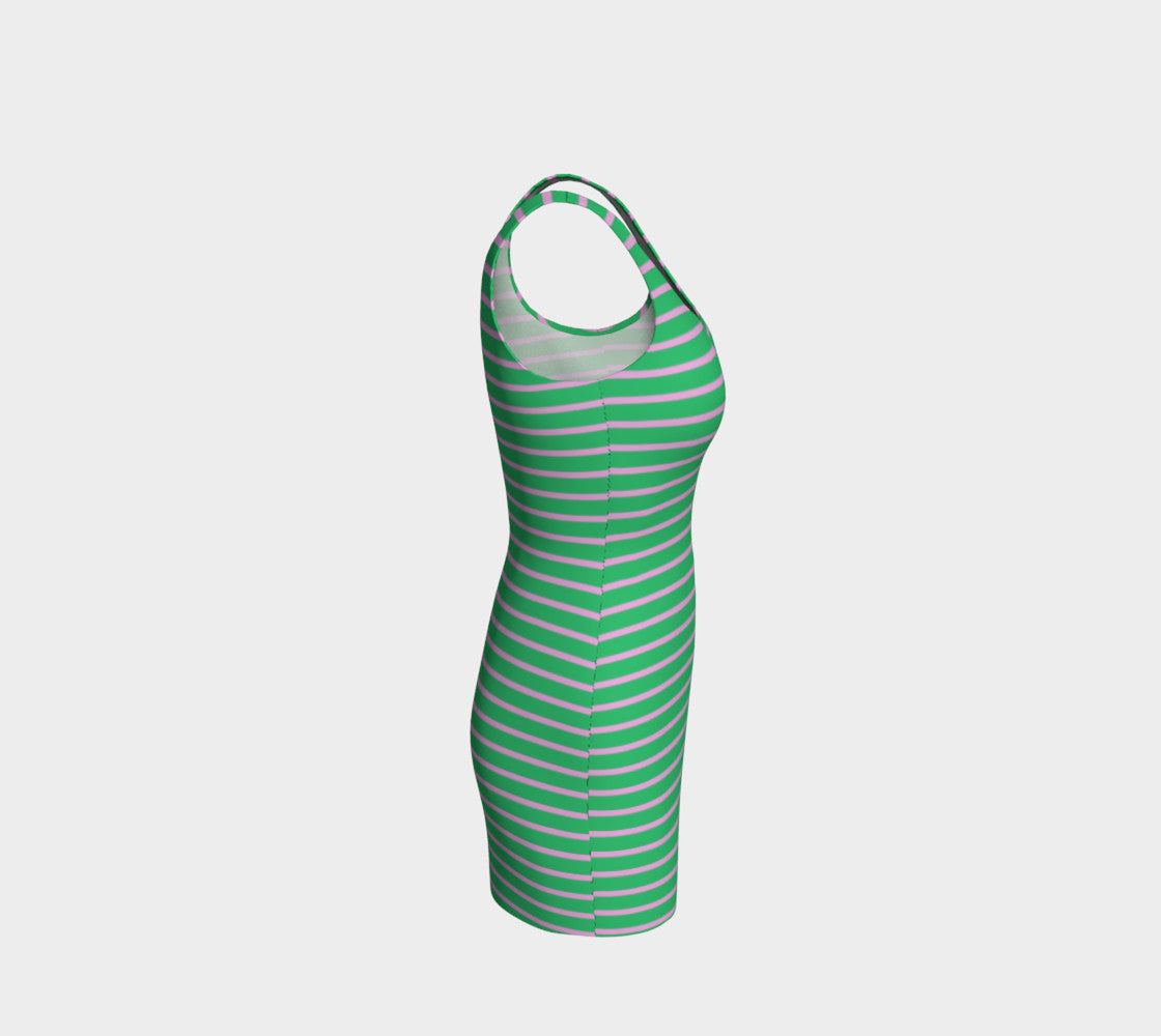 Striped Bodycon Dress - Light Pink on Green - SummerTies
