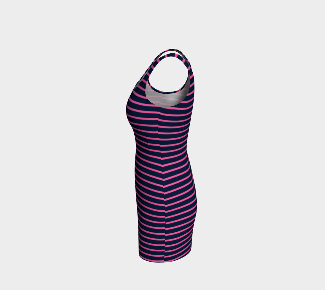 Striped Bodycon Dress - Pink on Navy - SummerTies