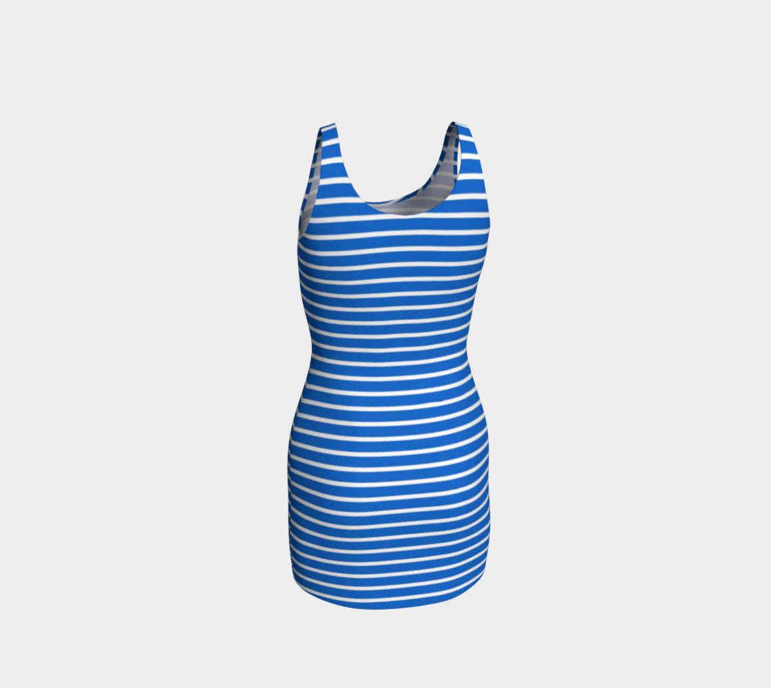 Striped Bodycon Dress - White on Blue - SummerTies
