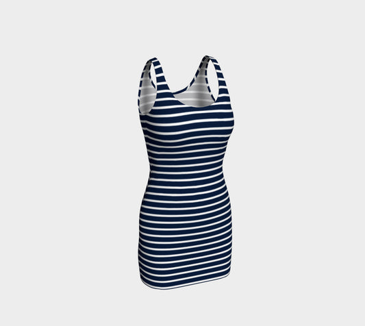 Striped Bodycon Dress - White on Navy - SummerTies