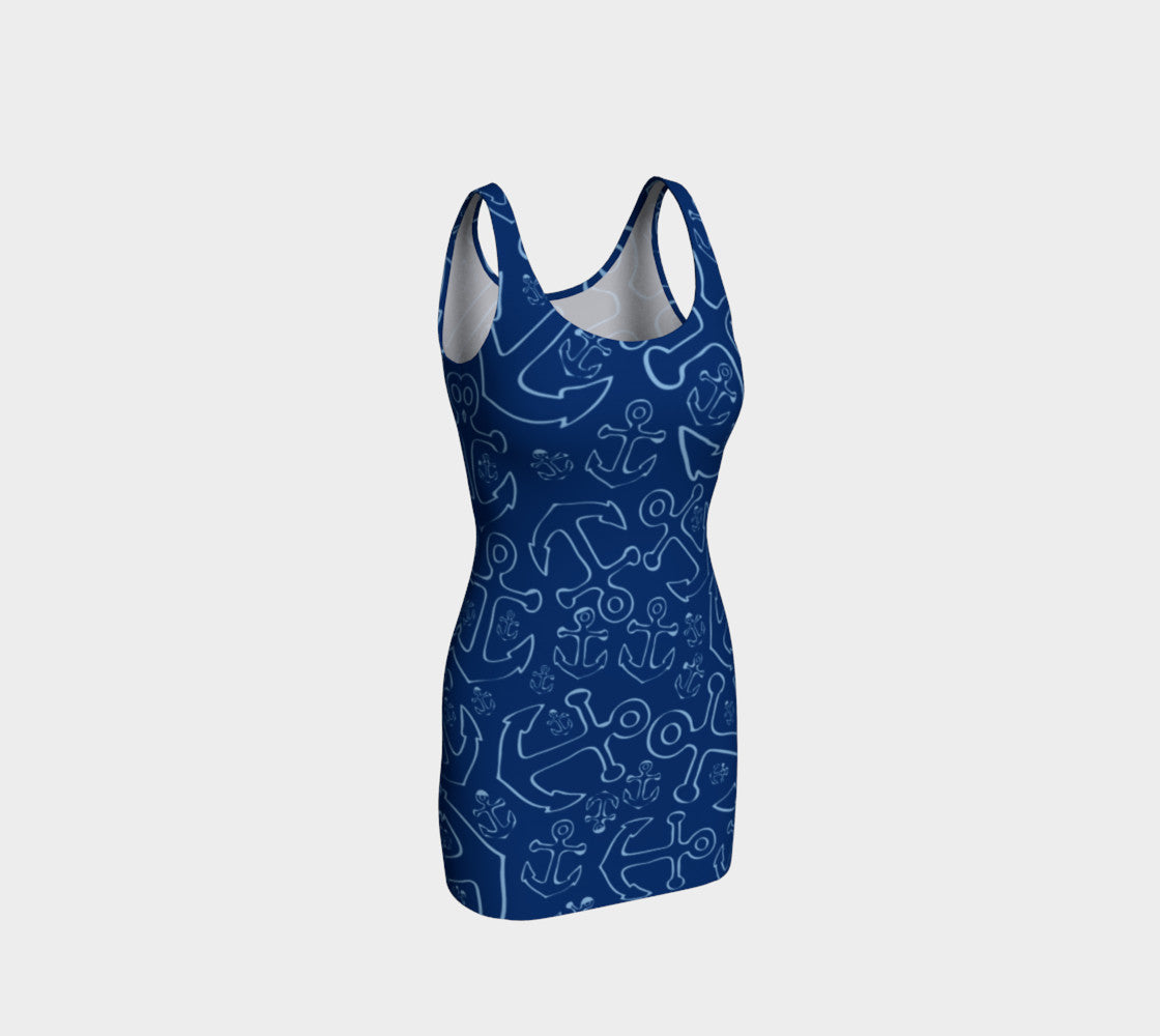 Anchor Dream Bodycon Dress - Navy - SummerTies