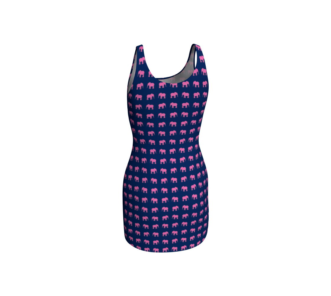 Elephant Bodycon Dress - Pink on Navy - SummerTies