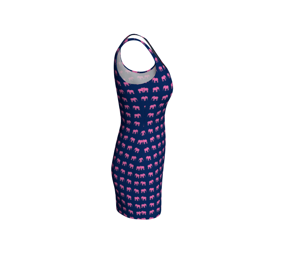 Elephant Bodycon Dress - Pink on Navy - SummerTies