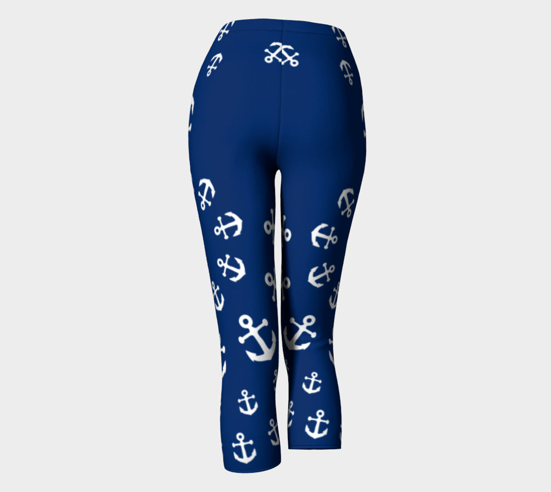 Anchor Pinwheel Adult Capris - White on Navy - SummerTies