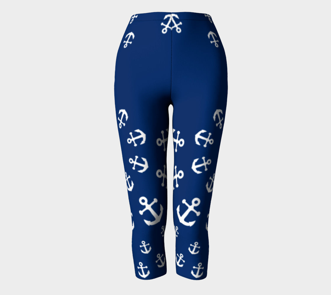 Anchor Pinwheel Adult Capris - White on Navy - SummerTies