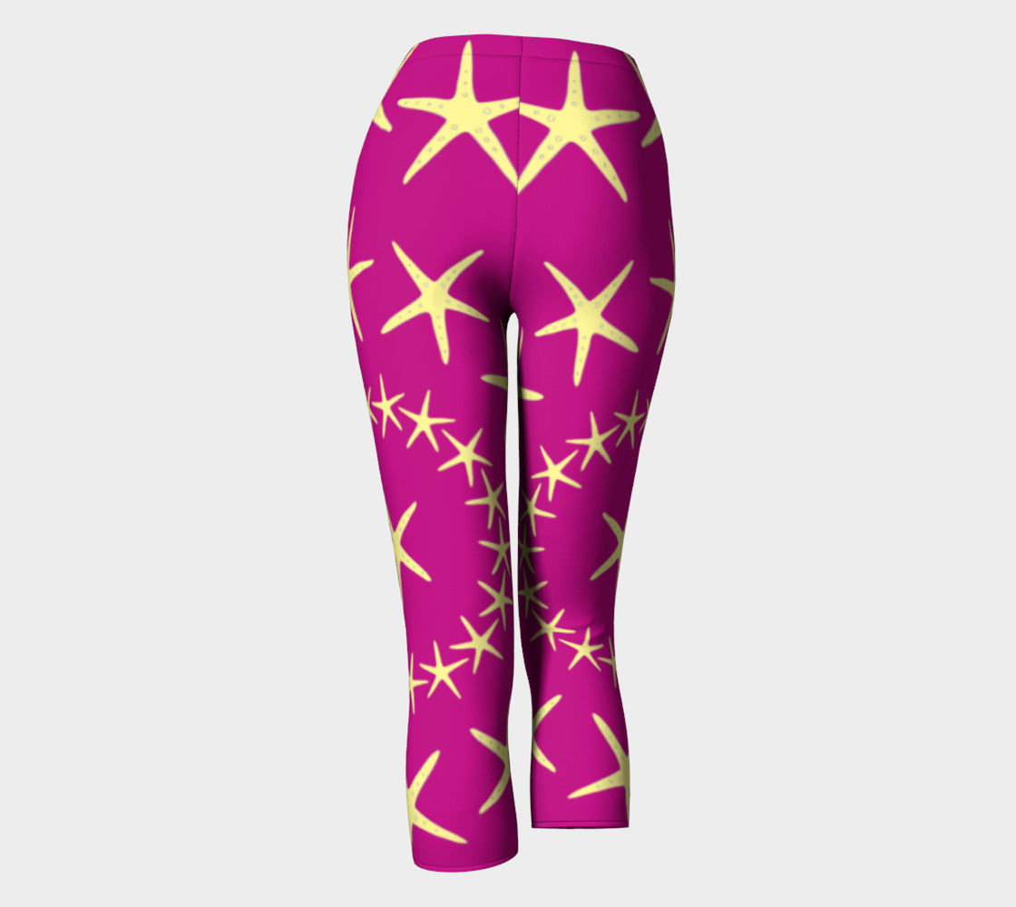 Starfish Adult Capris - Yellow on Pink - SummerTies