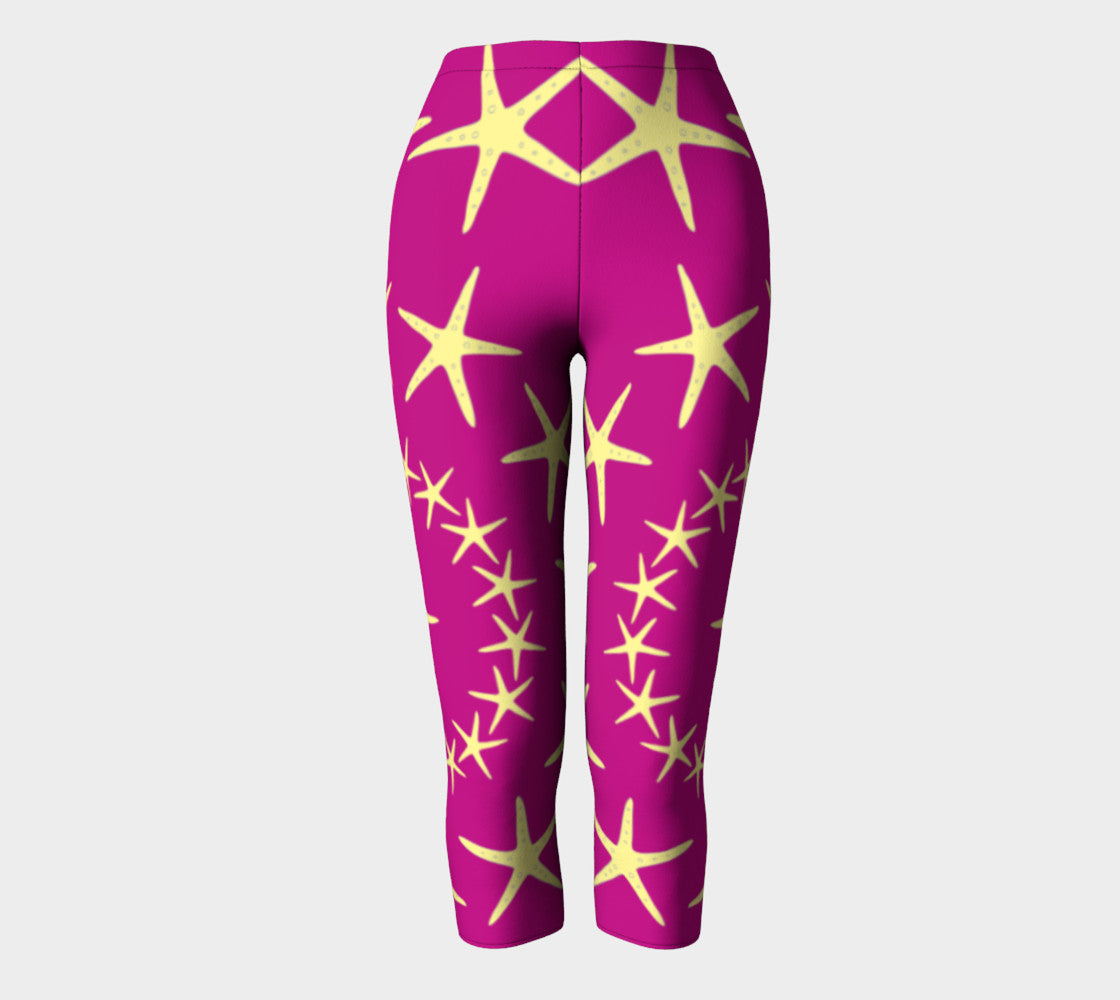 Starfish Adult Capris - Yellow on Pink - SummerTies