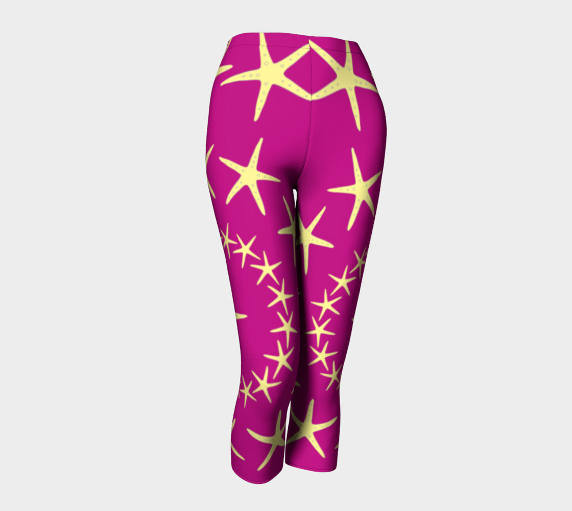 Starfish Adult Capris - Yellow on Pink - SummerTies
