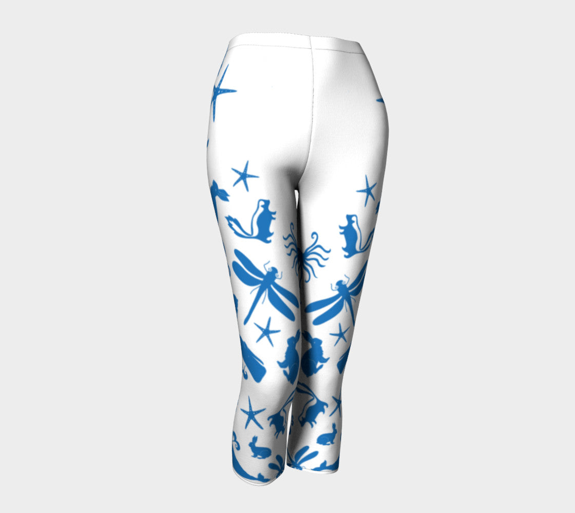 Multi Creature Adult Capris - Blue on White - SummerTies