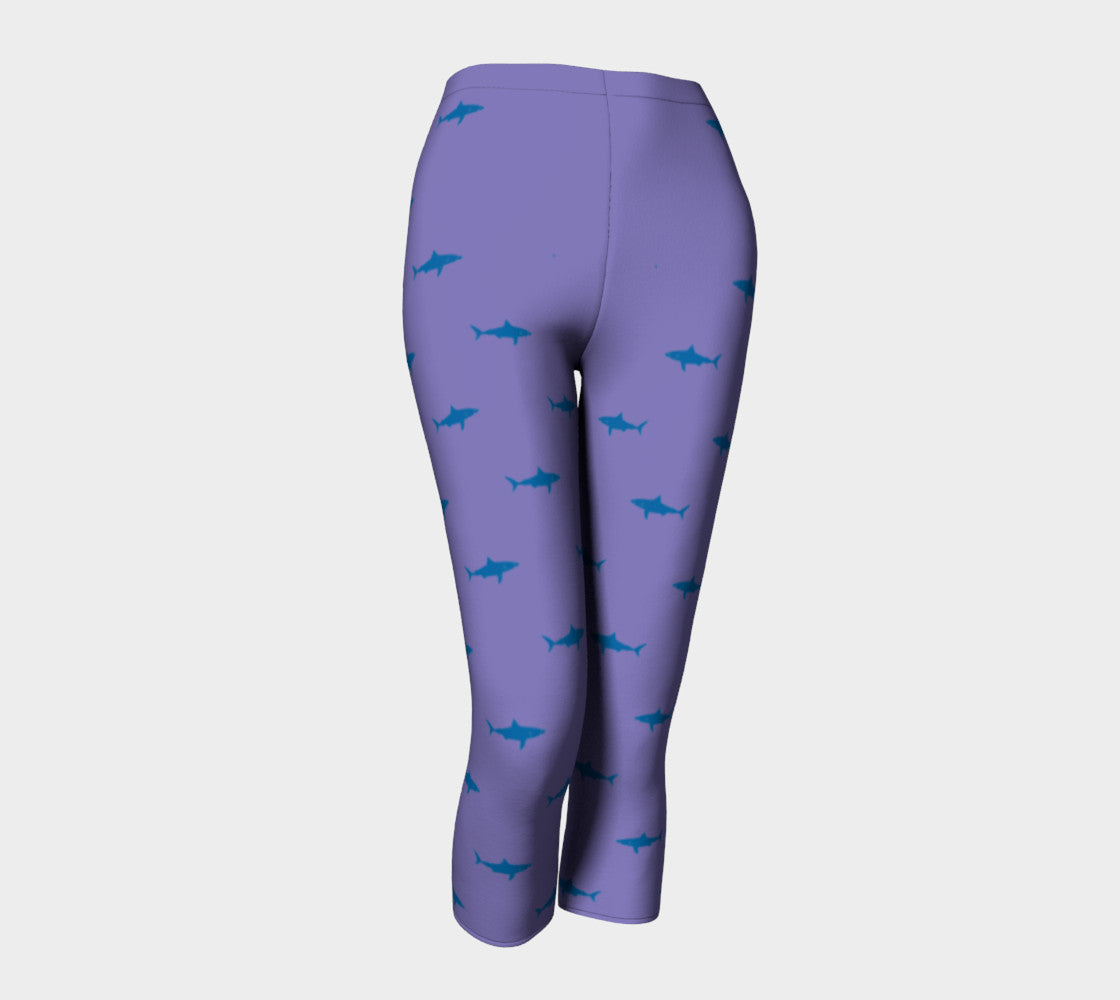 Shark Adult Capris - Blue on Purple - SummerTies