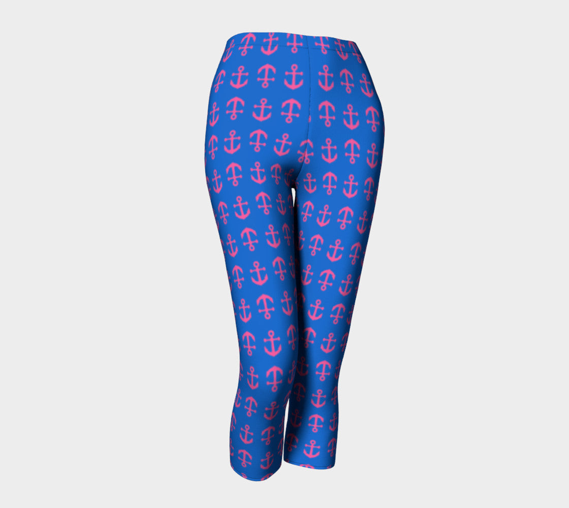 Anchor Toss Adult Capris - Pink on Blue - SummerTies