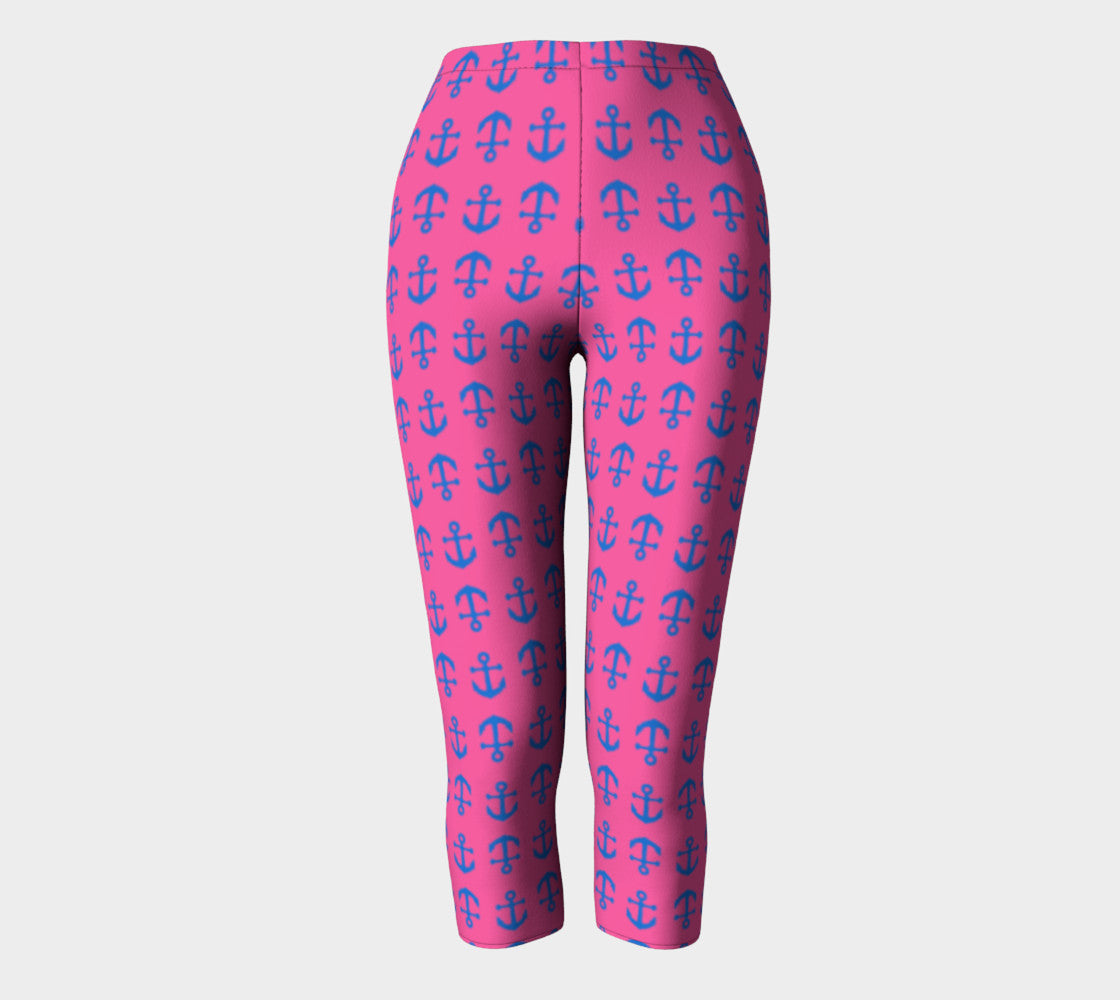 Anchor Toss Adult Capris - Blue on Pink - SummerTies