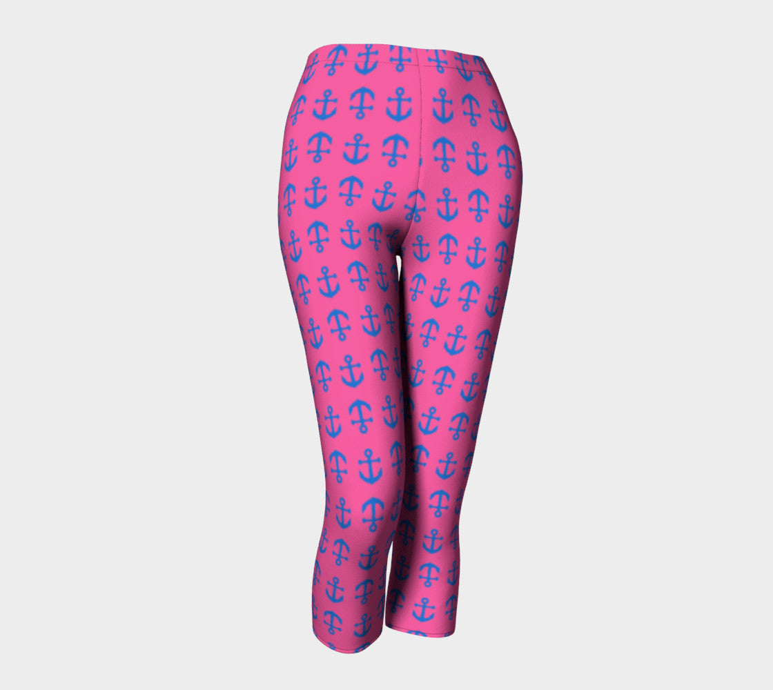 Anchor Toss Adult Capris - Blue on Pink - SummerTies