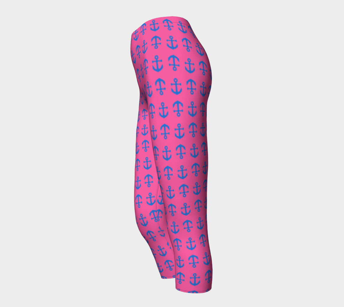 Anchor Toss Adult Capris - Blue on Pink - SummerTies