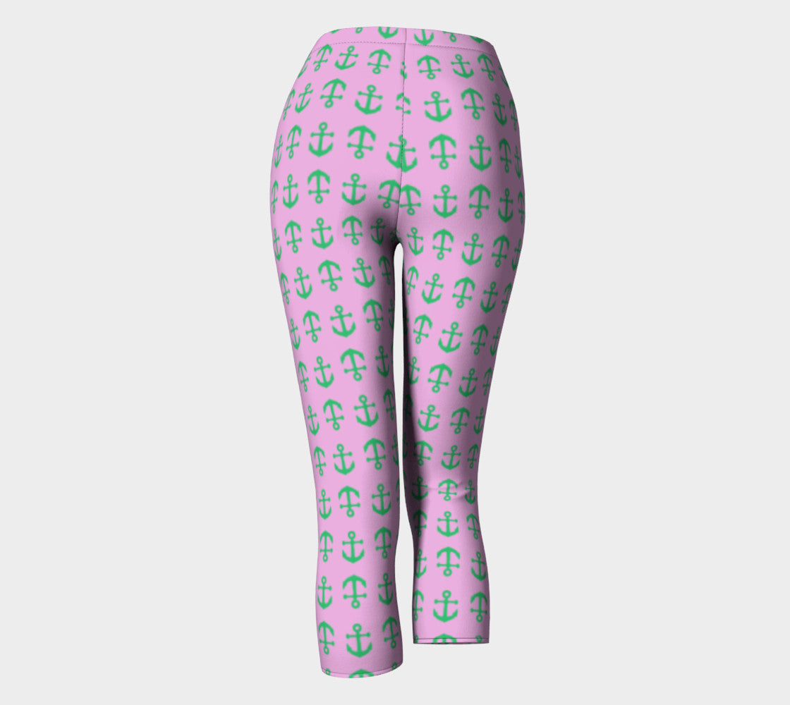 Anchor Toss Adult Capris - Green on Light Pink - SummerTies