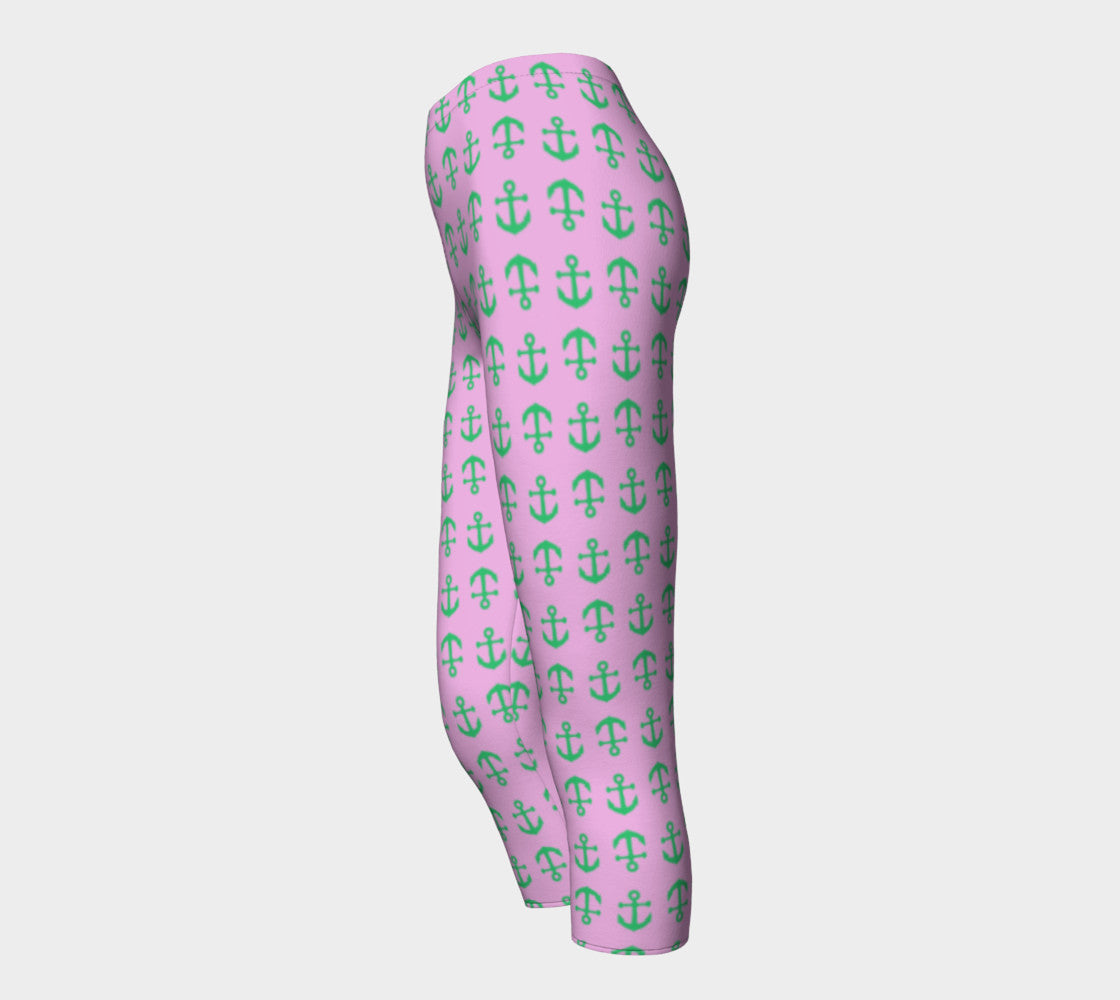 Anchor Toss Adult Capris - Green on Light Pink - SummerTies