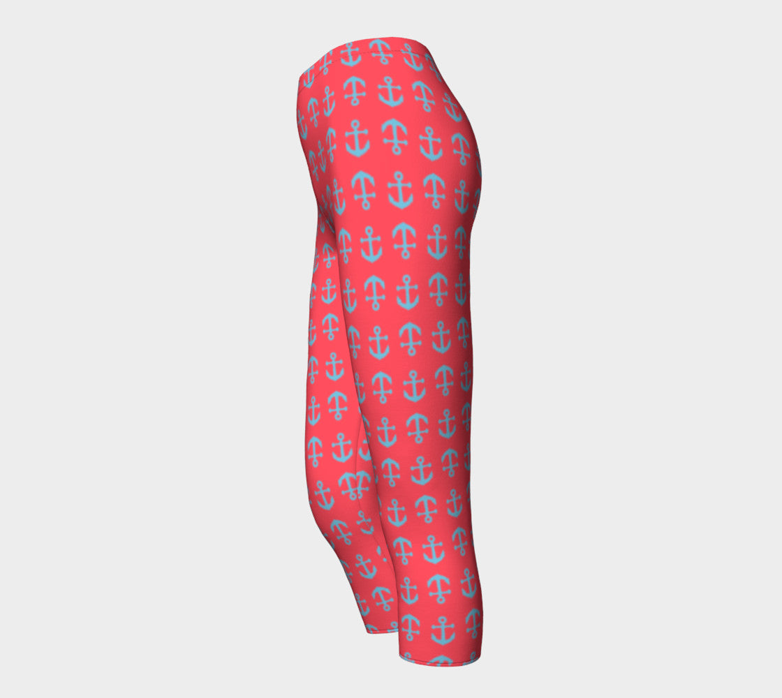 Anchor Toss Adult Capris - Light Blue on Darker Coral - SummerTies