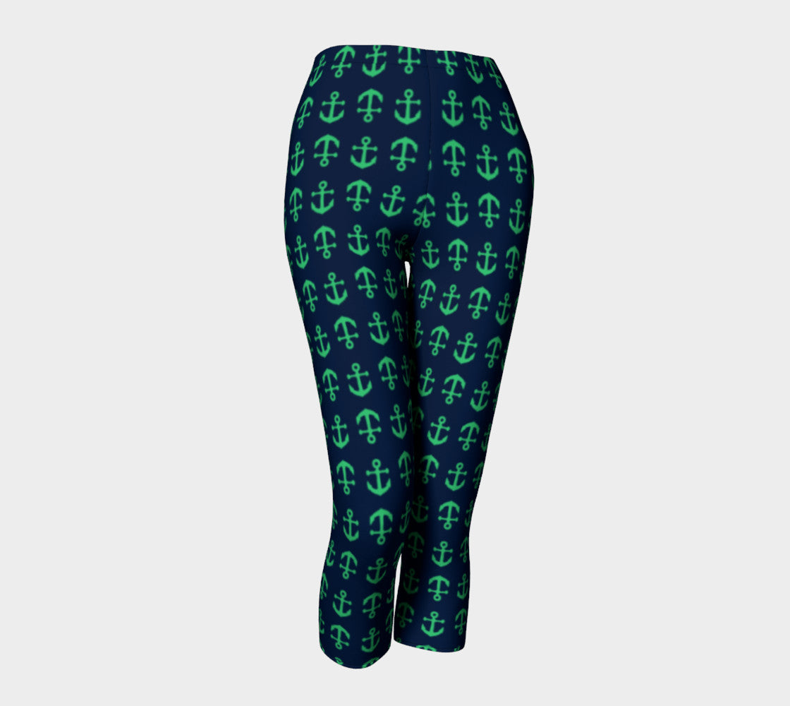 Anchor Toss Adult Capris - Green on Navy - SummerTies