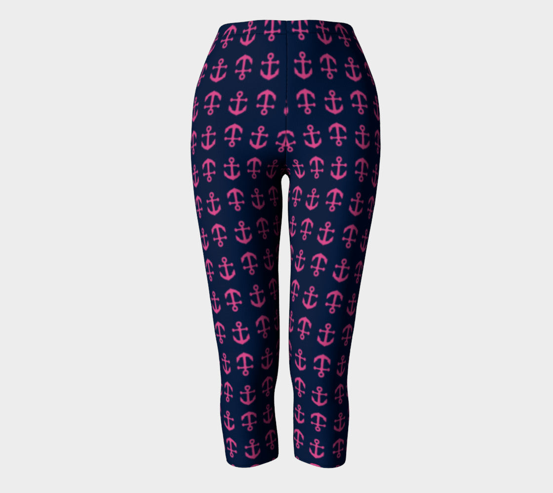 Anchor Toss Adult Capris - Pink on Navy - SummerTies