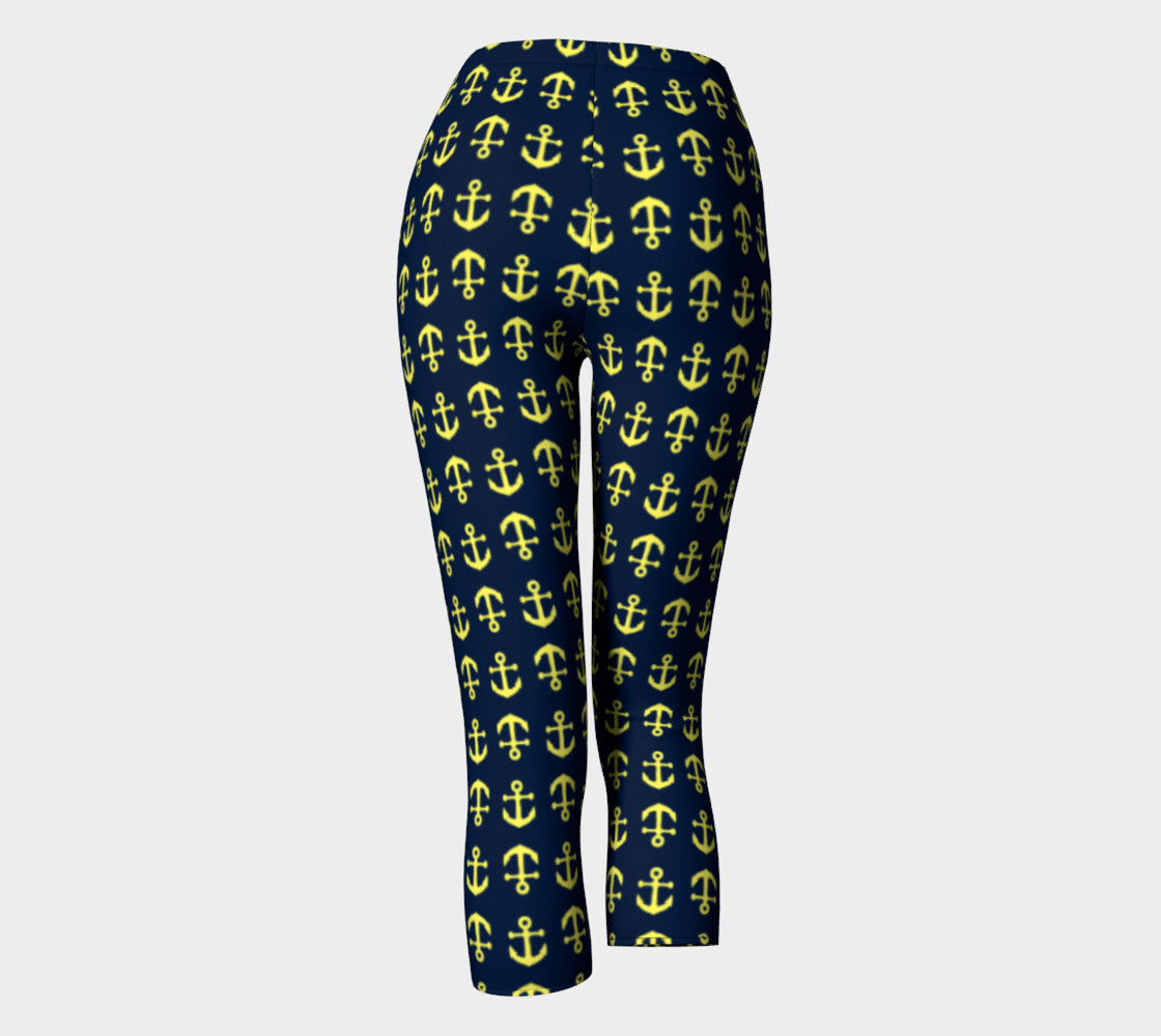 Anchor Toss Adult Capris - Yellow on Navy - SummerTies