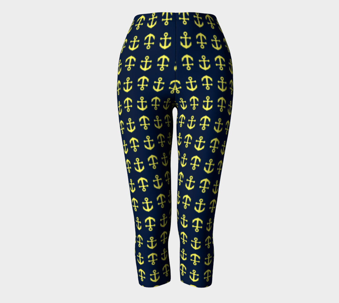 Anchor Toss Adult Capris - Yellow on Navy - SummerTies