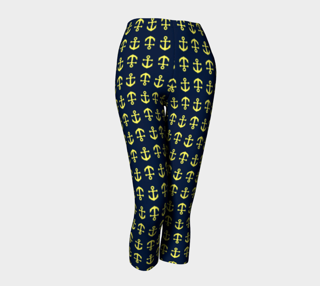 Anchor Toss Adult Capris - Yellow on Navy - SummerTies