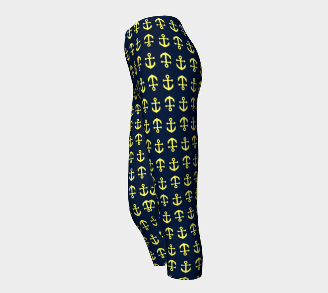 Anchor Toss Adult Capris - Yellow on Navy - SummerTies