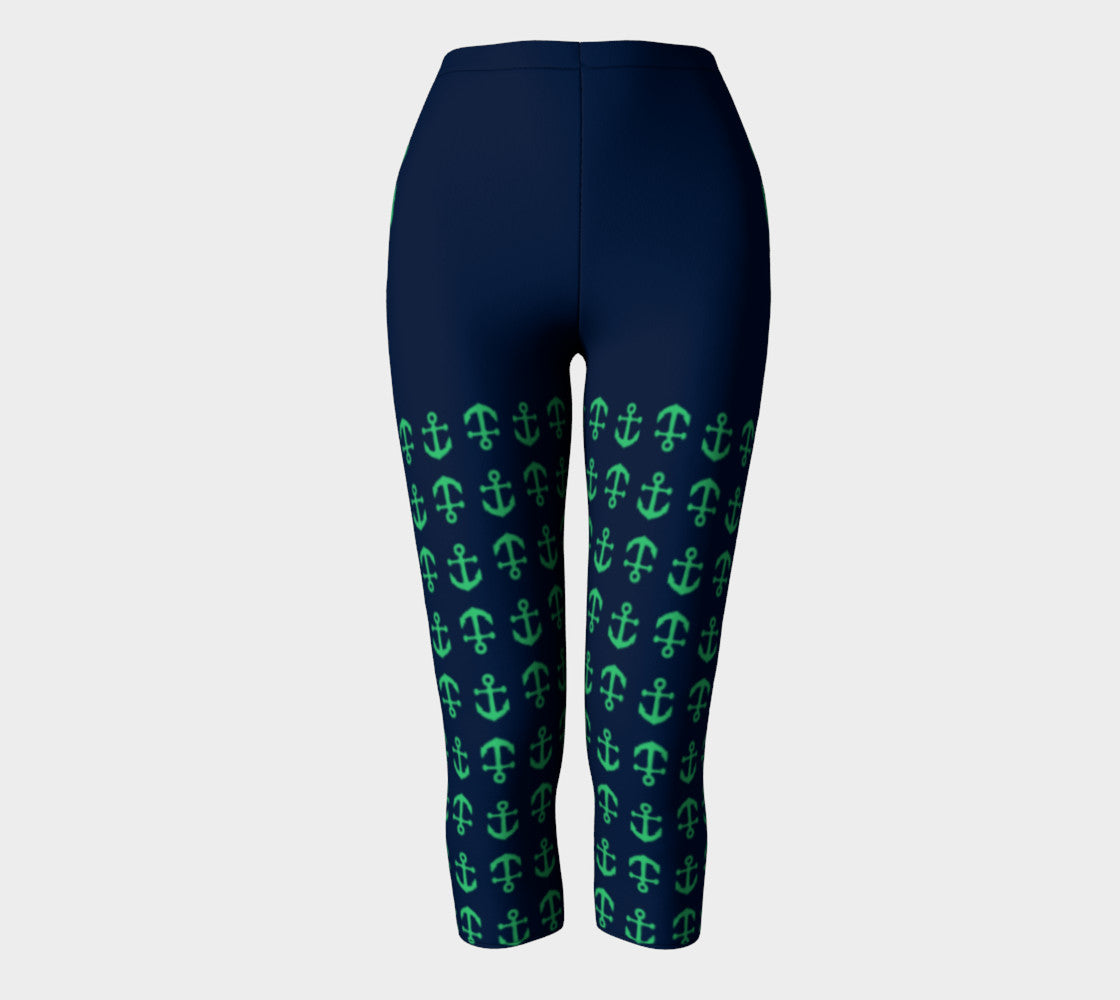 Anchor Legs and Hip Adult Capris - Green on Navy - SummerTies