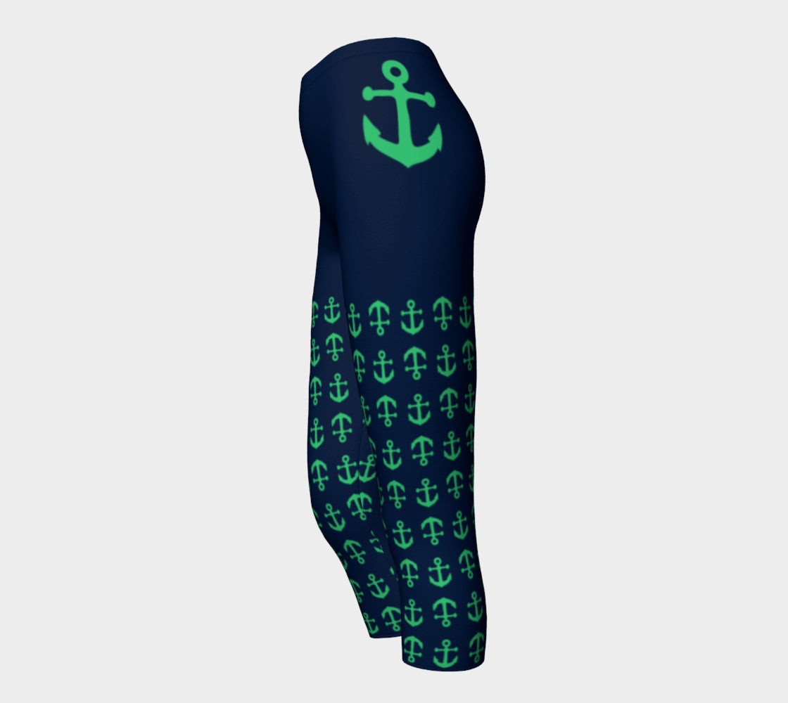 Anchor Legs and Hip Adult Capris - Green on Navy - SummerTies