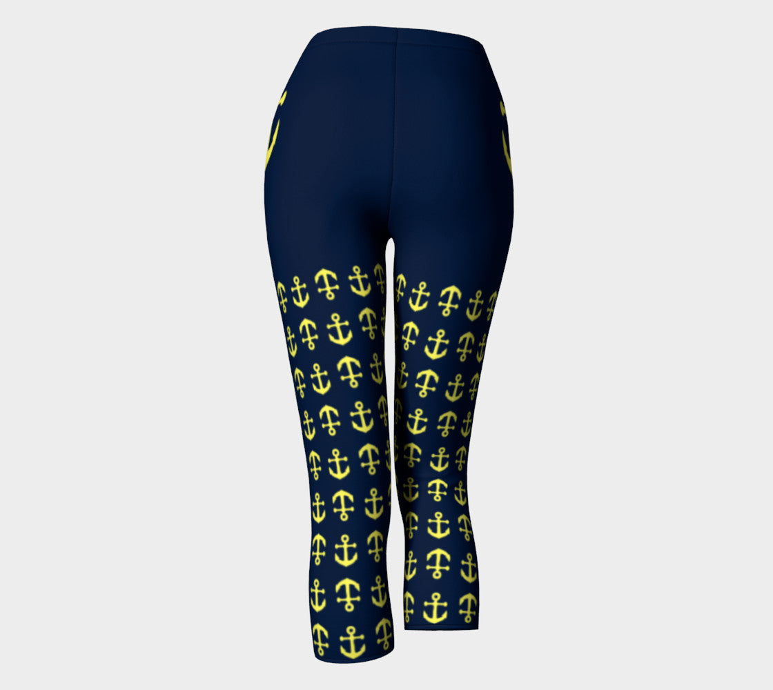 Anchor Legs and Hip Adult Capris - Yellow on Navy - SummerTies