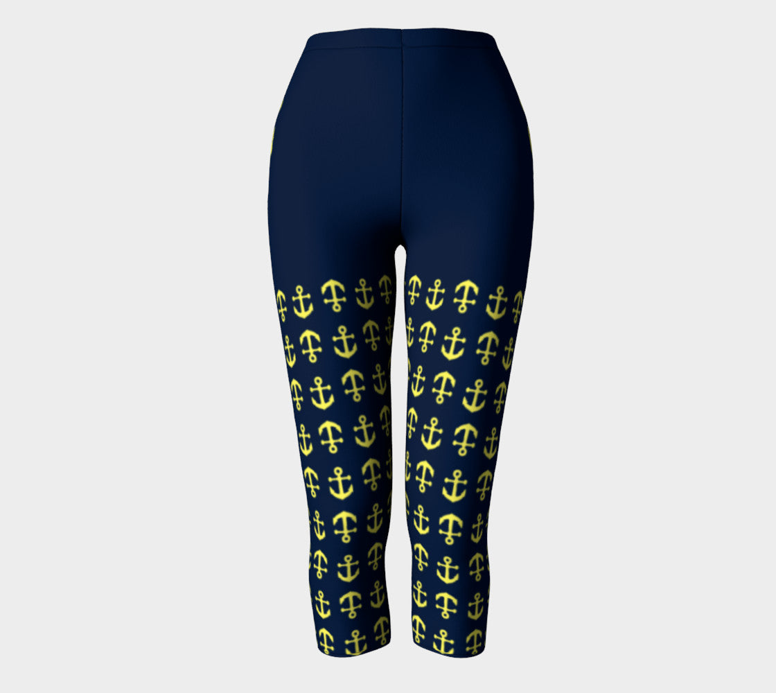 Anchor Legs and Hip Adult Capris - Yellow on Navy - SummerTies