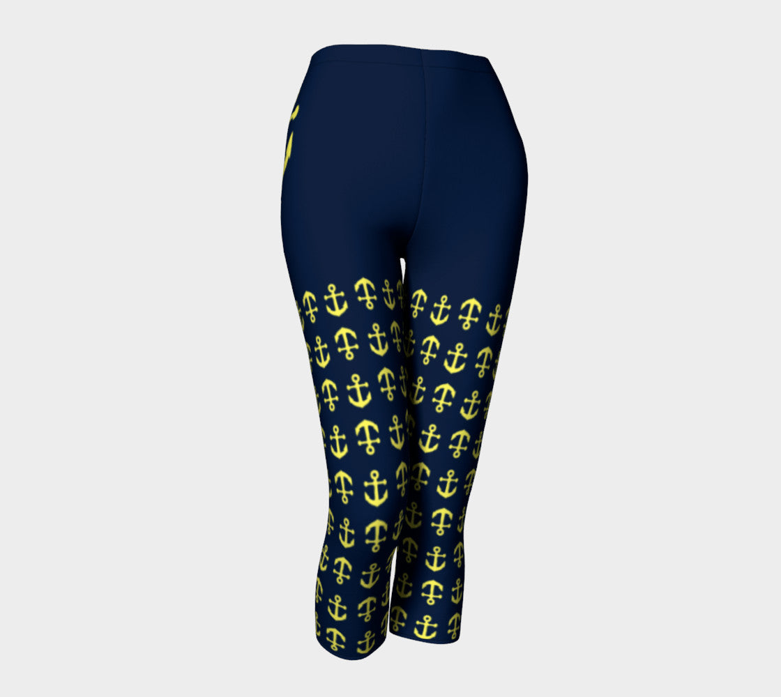 Anchor Legs and Hip Adult Capris - Yellow on Navy - SummerTies