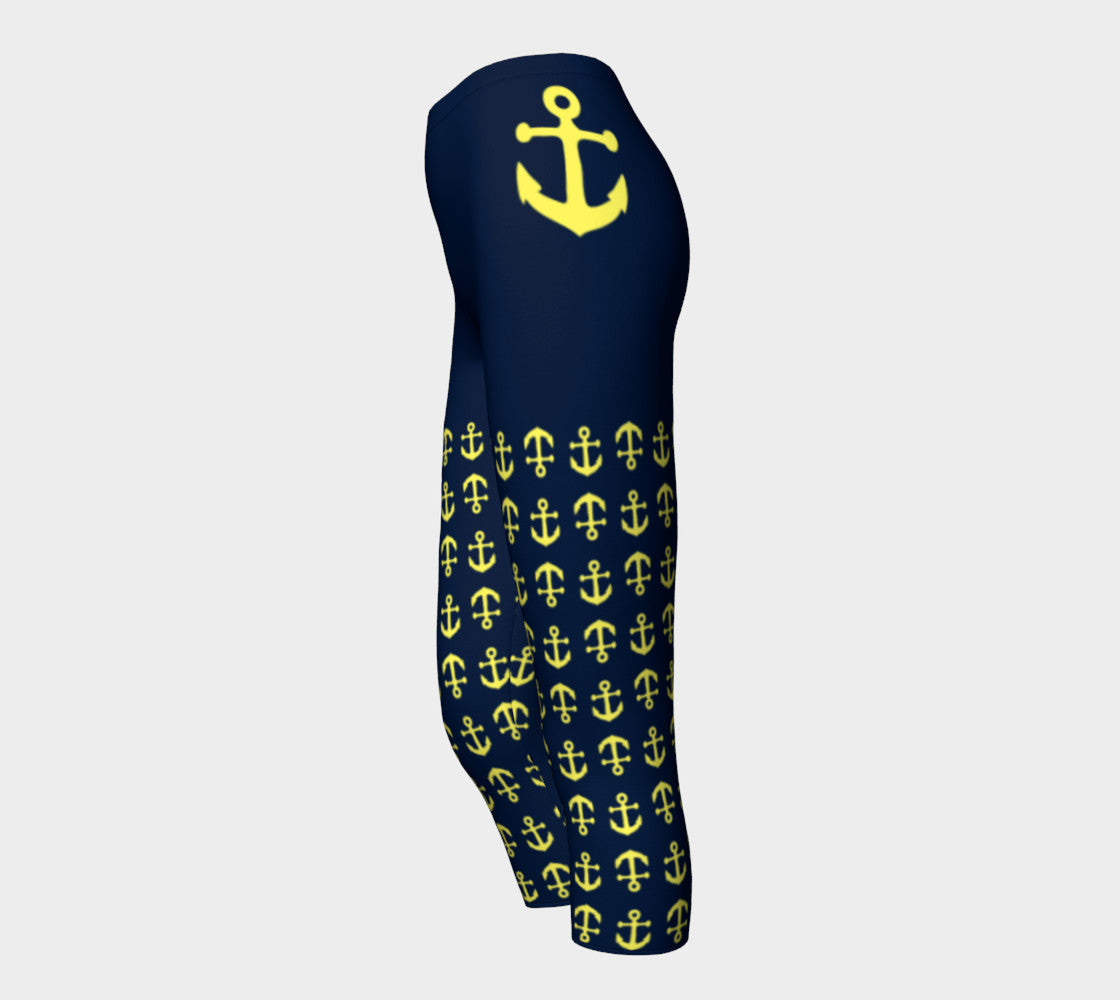 Anchor Legs and Hip Adult Capris - Yellow on Navy - SummerTies