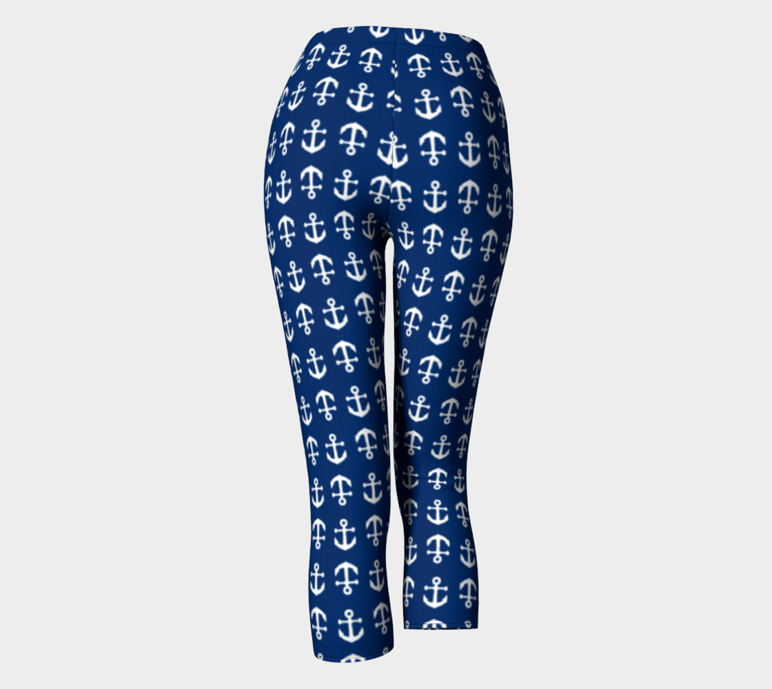 Anchor Toss Adult Capris - White on Navy - SummerTies