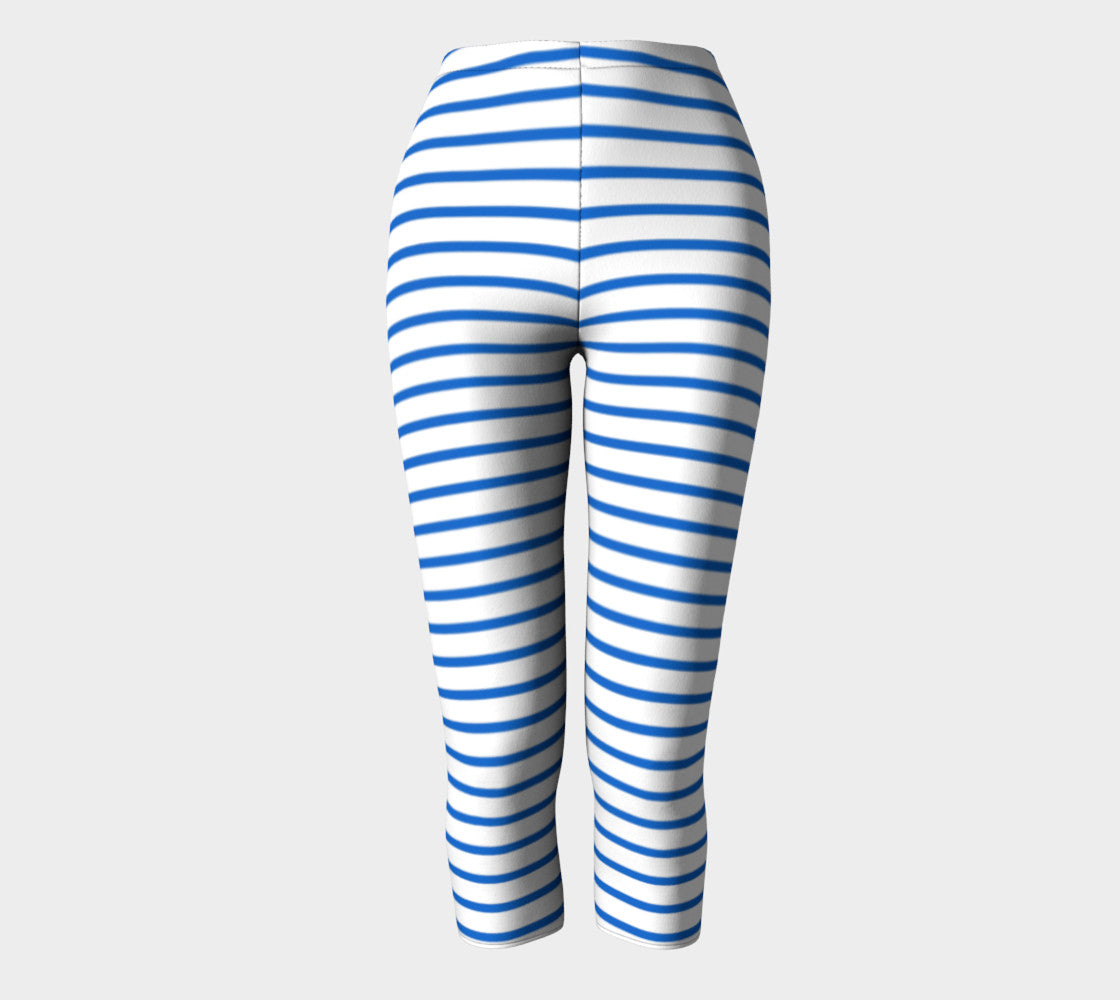 Striped Adult Capris - Blue on White - SummerTies