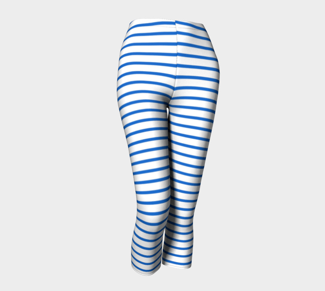 Striped Adult Capris - Blue on White - SummerTies