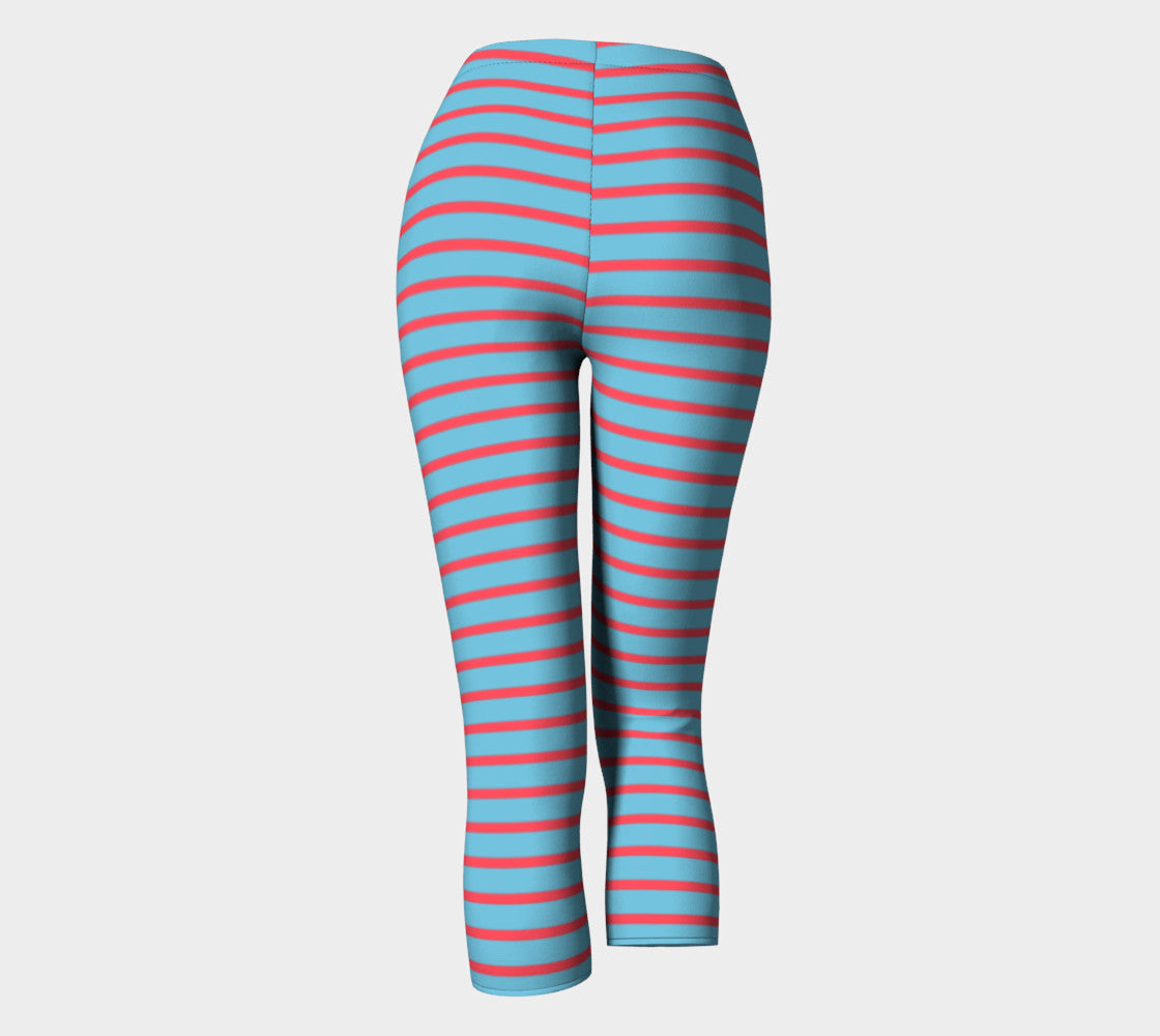 Striped Adult Capris - Darker Coral on Light Blue - SummerTies