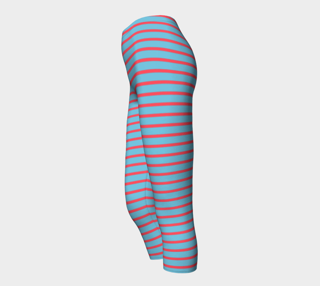 Striped Adult Capris - Darker Coral on Light Blue - SummerTies