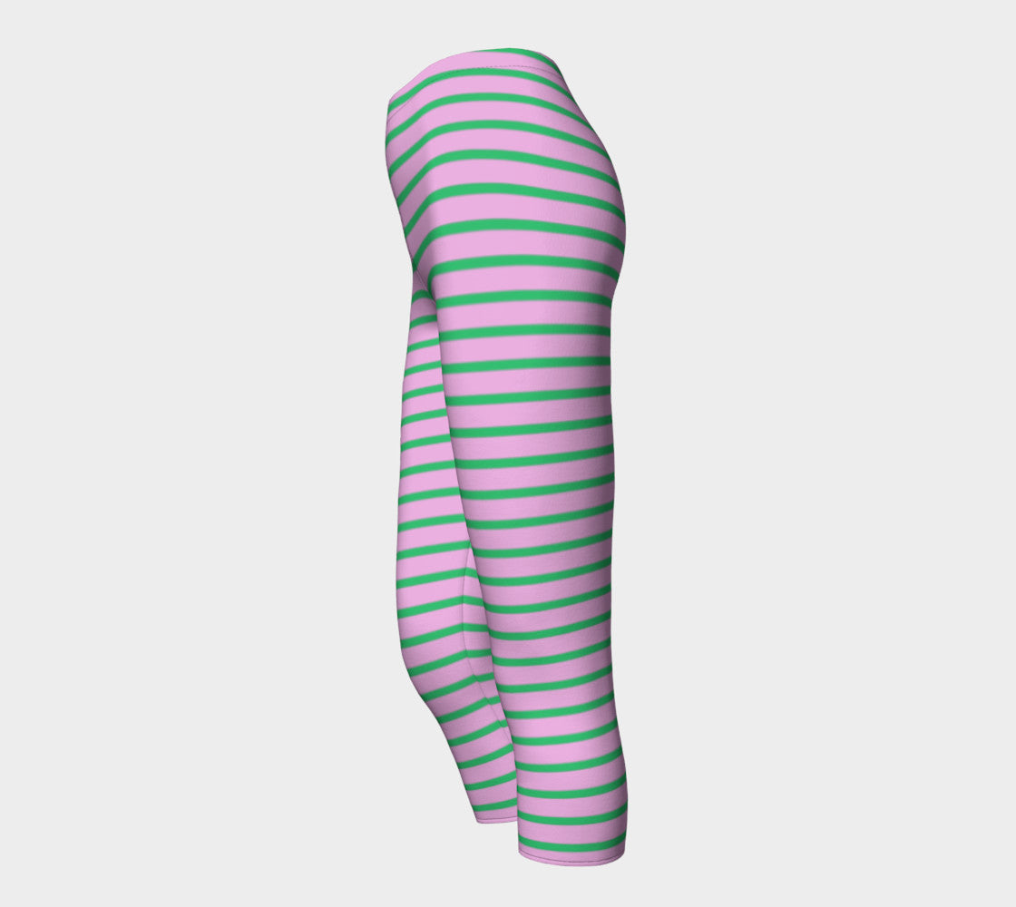 Striped Adult Capris - Green on Light Pink - SummerTies