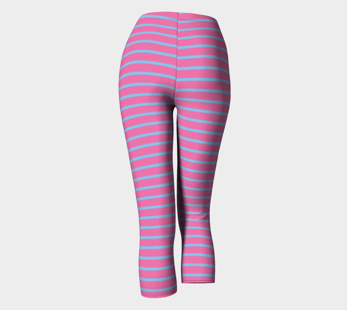 Striped Adult Capris - Light Blue on Pink - SummerTies