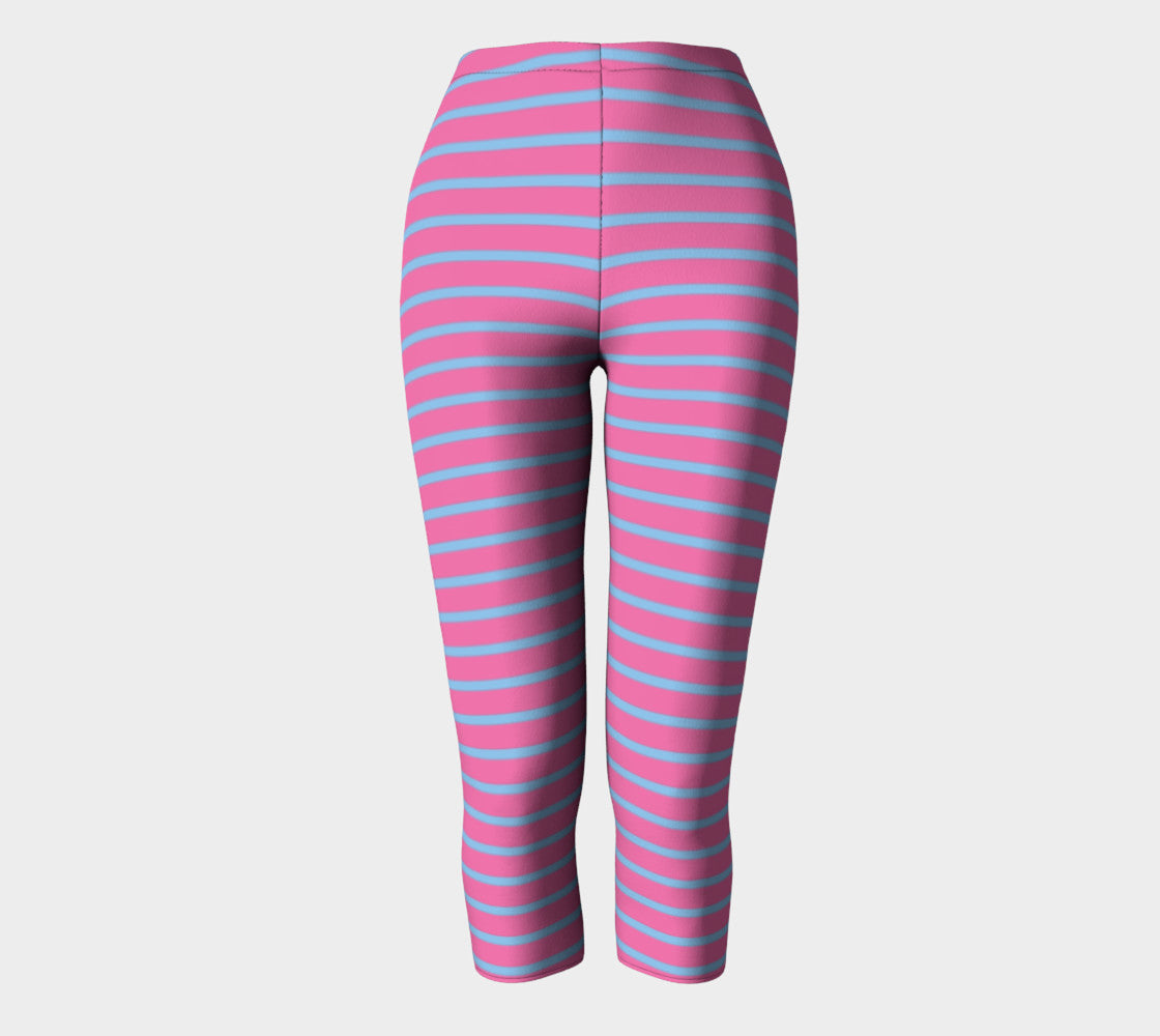 Striped Adult Capris - Light Blue on Pink - SummerTies