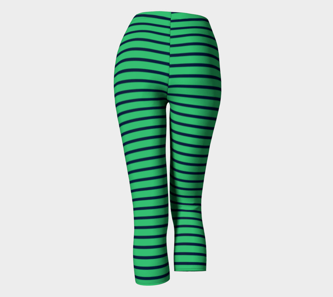 Striped Adult Capris - Navy on Green - SummerTies
