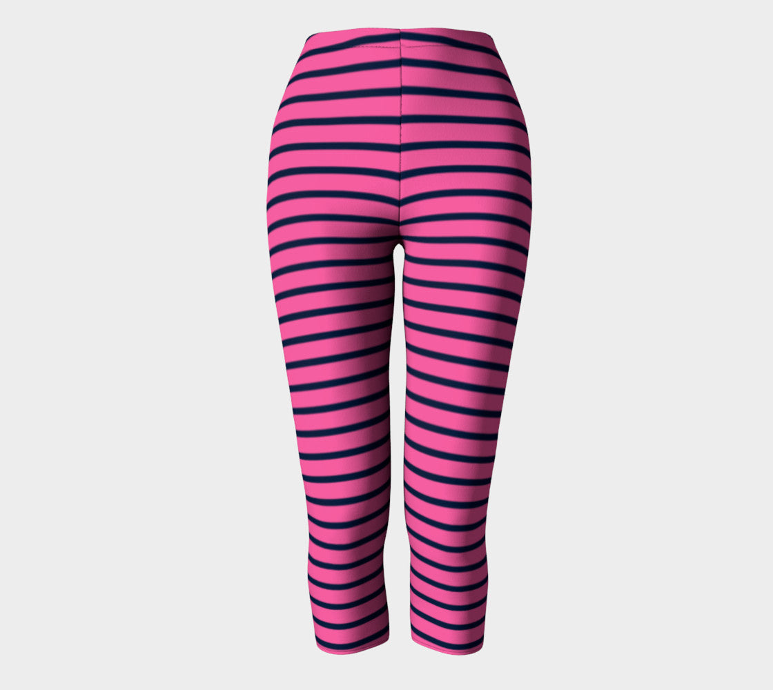 Striped Adult Capris - Navy on Pink - SummerTies