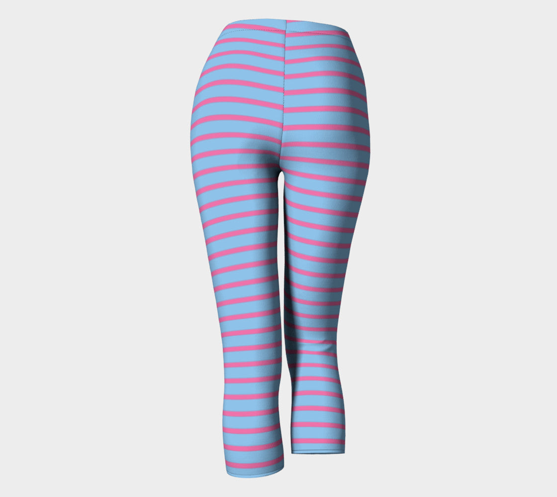Striped Adult Capris - Pink on Light Blue - SummerTies