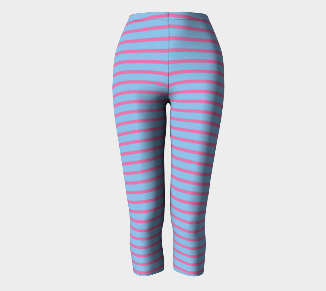 Striped Adult Capris - Pink on Light Blue - SummerTies