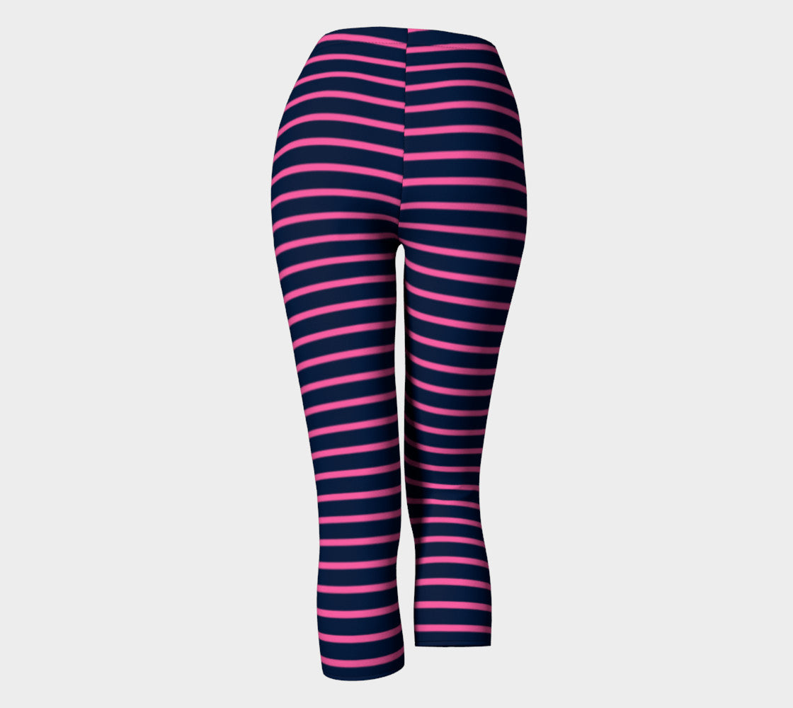 Striped Adult Capris - Pink on Navy - SummerTies