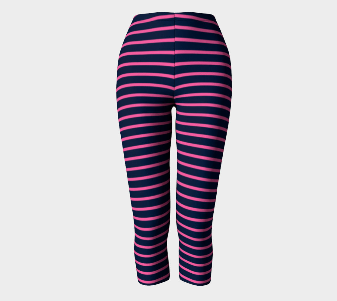 Striped Adult Capris - Pink on Navy - SummerTies
